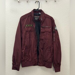 bomber jacket burgundy with american flag and star  patches